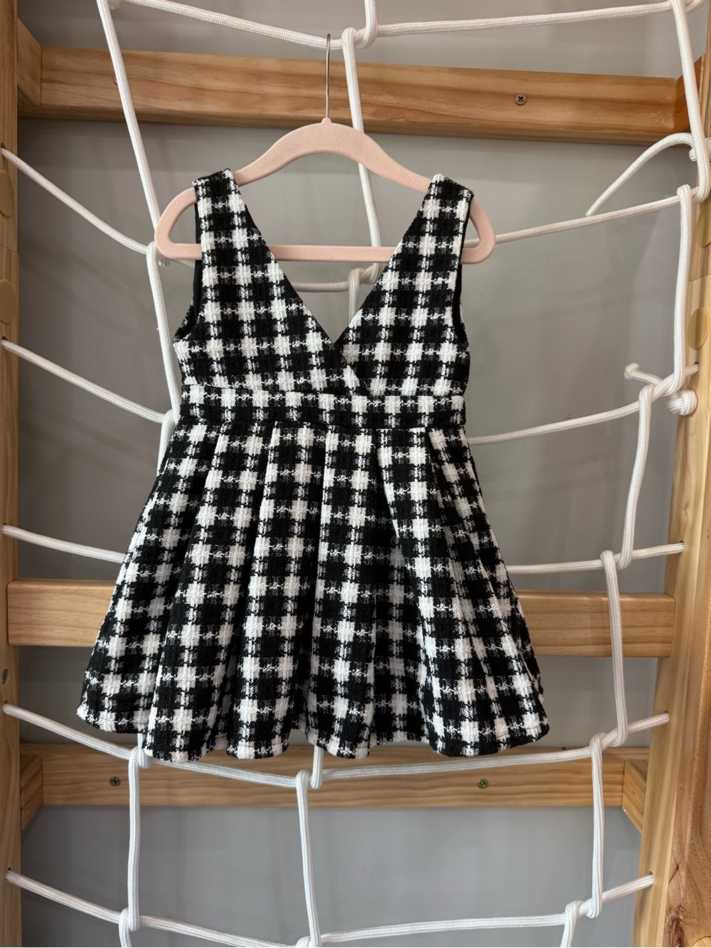 Black & White Plaid V-Neck Bow Back Formal Dress for Girls